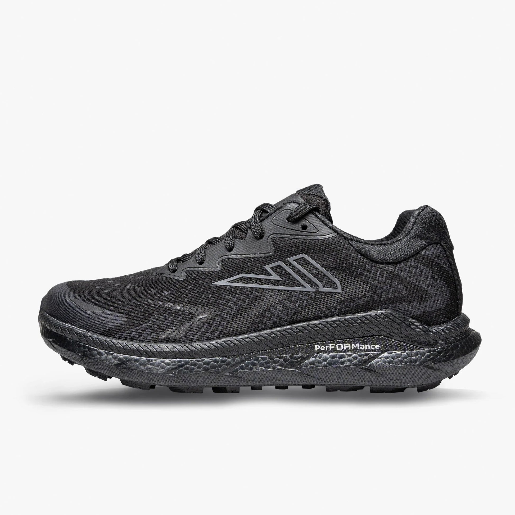 Side view of VJ Shoes Flow trail running shoe in black