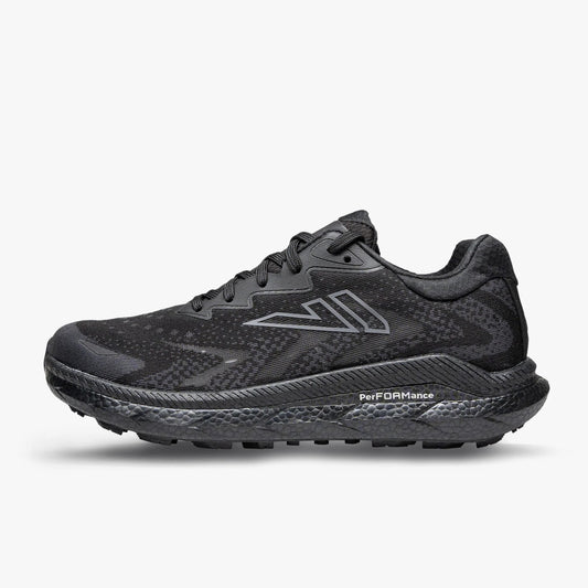 Side view of VJ Shoes Flow trail running shoe in black